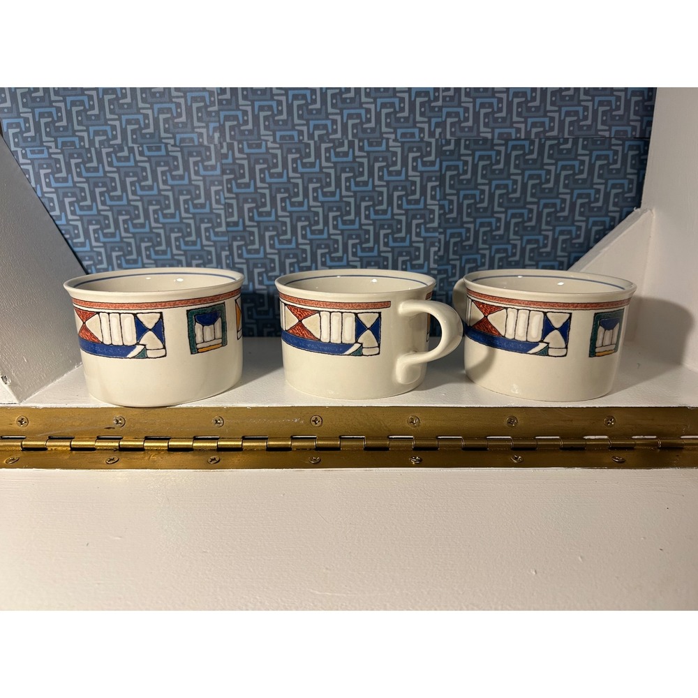 Mikasa Intaglio CAC04 Collage Coffee‎ Mugs Set of 3 Geometric Abstract Vintage